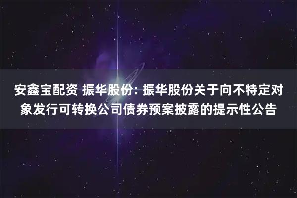 安鑫宝配资 振华股份: 振华股份关于向不特定对象发行可转换公司债券预案披露的提示性公告